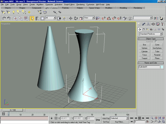 Иллюстрированный самоучитель по 3D Studio Max 5 › Моделирование › Модификаторы изменения геометрии: Taper (Конусность)