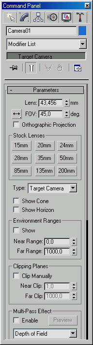 Иллюстрированный самоучитель по 3D Studio Max 5 › Освещение и камеры › Съемочные Камеры. Основные параметры камер.