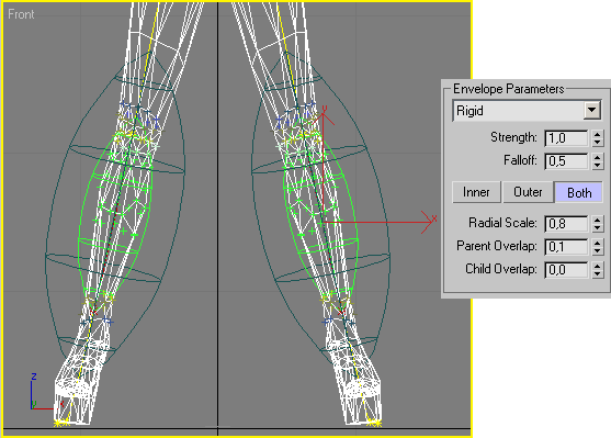Иллюстрированный самоучитель по анимации персонажей в 3D Studio Max › Задание весов персонажа с помощью оболочек › Задание весов вершин талии, бедер и ног