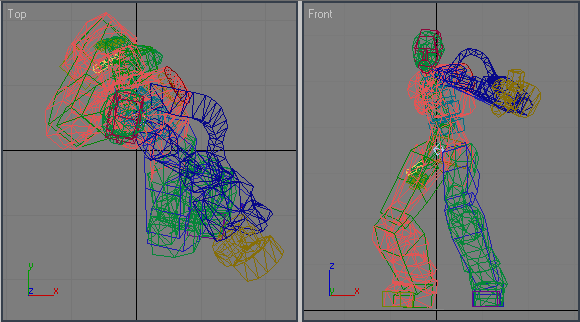 Иллюстрированный самоучитель по анимации персонажей в 3D Studio Max › Сводим все вместе › Поворот отрезков движения
