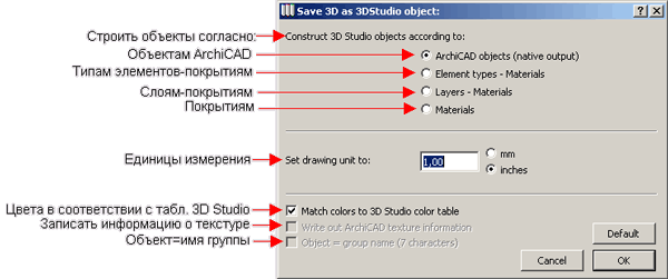 Иллюстрированный самоучитель по ArchiCAD 8 › Взаимодействие ArchiCAD с другими программами › Экспорт файлов формата 3D Studio