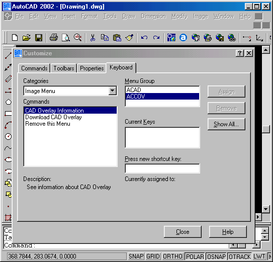Иллюстрированный самоучитель по AutoCAD 2002 › Основные понятия и принципы работы системы AutoCAD › Вкладка Keyboard