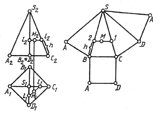 Иллюстрированный самоучитель по созданию чертежей › Метрические задачи › Развертки пирамидальных и конических поверхностей