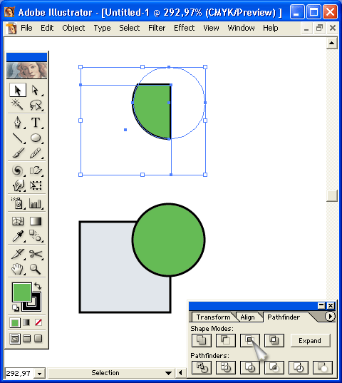 Иллюстрированный самоучитель по Adobe Illustrator 10 › Векторные трансформации и фильтры › Кнопка Intersect shape areas