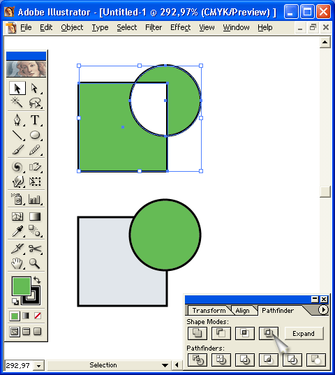 Иллюстрированный самоучитель по Adobe Illustrator 10 › Векторные трансформации и фильтры › Кнопка Exclude overlapping shape areas