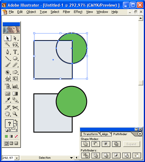 Иллюстрированный самоучитель по Adobe Illustrator 10 › Векторные трансформации и фильтры › Кнопка Exclude overlapping shape areas