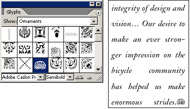 Иллюстрированный самоучитель по Adobe InDesign CS2 › Работа с текстом › Добавление декоративного шрифта и специального символа