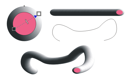 Иллюстрированный самоучитель по CorelDRAW 12 › Клоны, стандартные фрагменты, пошаговые переходы и ореолы › Упражнение 13.2. Построение пошаговых переходов вдоль траектории.