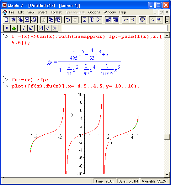 Иллюстрированный самоучитель по Maple 6/7 › Математические пакеты › Пакет числовой аппроксимации numapprox