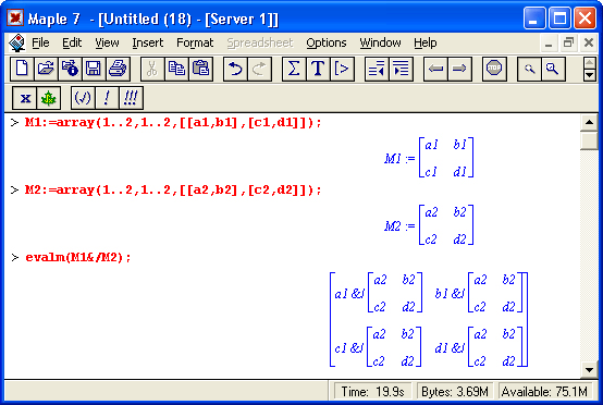 Иллюстрированный самоучитель по Maple 6/7 › Встроенные операторы и функции › Функции для работы с векторами и матрицами