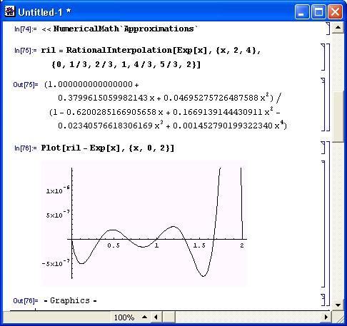 Иллюстрированный самоучитель по Mathematica 3/4 › Математические пакеты расширения › Численные расчеты (пакет NumericalMath). Аппроксимация аналитических функций (Approximations).