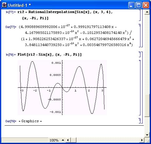 Иллюстрированный самоучитель по Mathematica 3/4 › Математические пакеты расширения › Численные расчеты (пакет NumericalMath). Аппроксимация аналитических функций (Approximations).