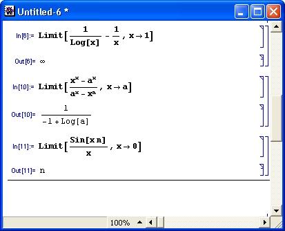 Иллюстрированный самоучитель по Mathematica 3/4 › Операции математического анализа › Вычисление пределов функций