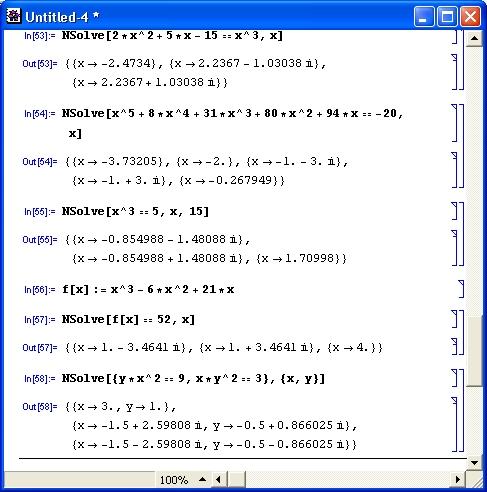 Иллюстрированный самоучитель по Mathematica 3/4 › Операции математического анализа › Численное решение уравнений
