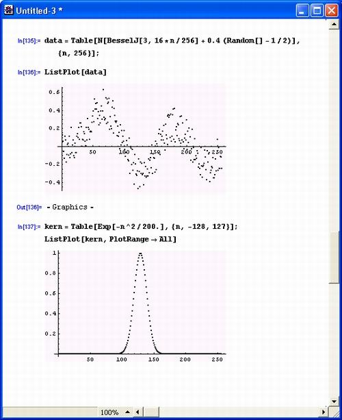 Иллюстрированный самоучитель по Mathematica 3/4 › Представление и обработка данных › Фильтрация сигналов на основе преобразований Фурье