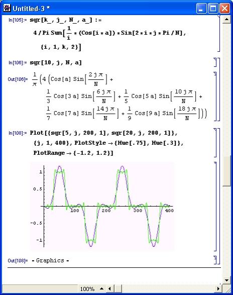 Иллюстрированный самоучитель по Mathematica 3/4 › Представление и обработка данных › Преобразования Фурье. Основные понятия о спектральном анализе и синтезе.
