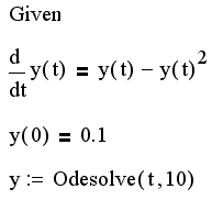 Иллюстрированный самоучитель по MathCAD 11 › Обыкновенные дифференциальные уравнения › Вычислительный блок Given/Odesolve