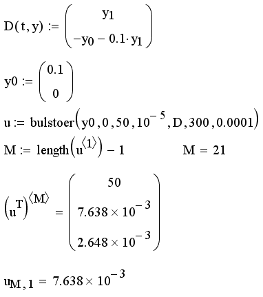 Иллюстрированный самоучитель по MathCAD 11 › Обыкновенные дифференциальные уравнения › Решение систем ОДУ в одной заданной точке