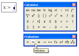 Иллюстрированный самоучитель по MathCAD 11 › Вычисления › Переменные и функции. Определение переменных. Присваивание переменным значений.