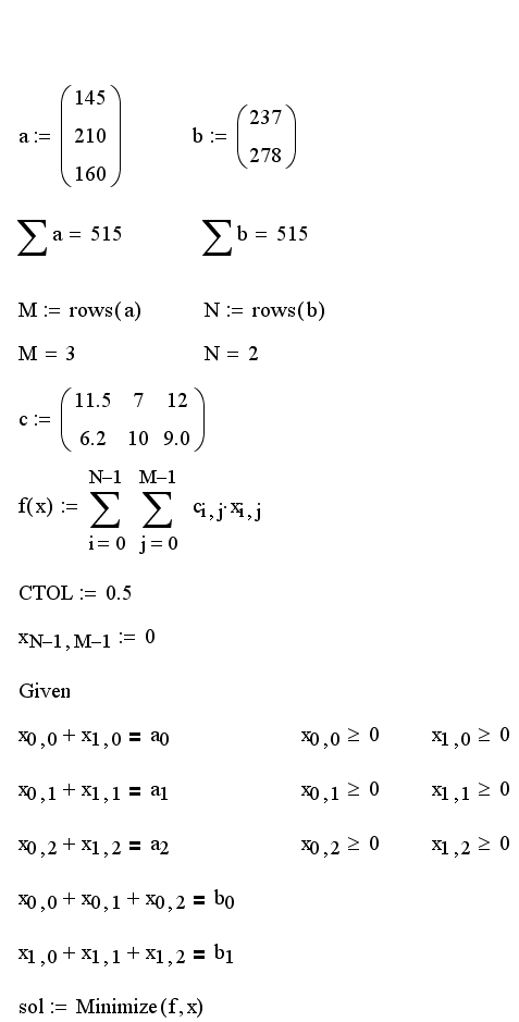 Иллюстрированный самоучитель по MathCAD 11 › Алгебраические уравнения и оптимизация › Линейное программирование