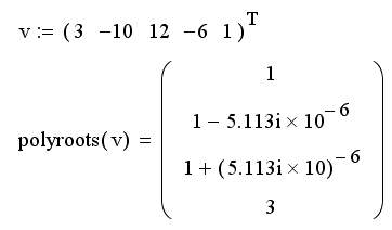 Иллюстрированный самоучитель по MathCAD 11 › Алгебраические уравнения и оптимизация › Корни полинома
