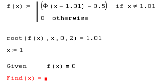 Иллюстрированный самоучитель по MathCAD 12 › Нелинейные алгебраические уравнения › Уравнение с одним неизвестным: функция root