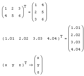 Иллюстрированный самоучитель по MathCAD 12 › Линейная алгебра › Простейшие матричные операции. Транспонирование.