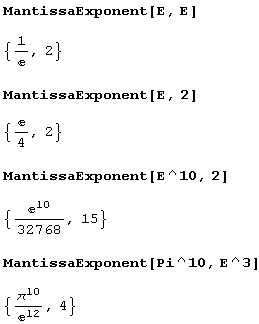 Иллюстрированный самоучитель по Mathematica 5 › Числа, их представление и операции над ними › Экспоненциальное представление чисел (функция MantissaExponent)