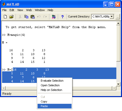 Иллюстрированный самоучитель по MatLab › Пользовательский интерфейс MATLAB › Операции с буфером обмена. Отмена результата предшествующей операции.
