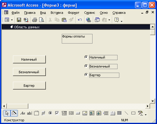 Иллюстрированный самоучитель по Microsoft Access 2002 › Создание составных форм › Встроенные элементы управления