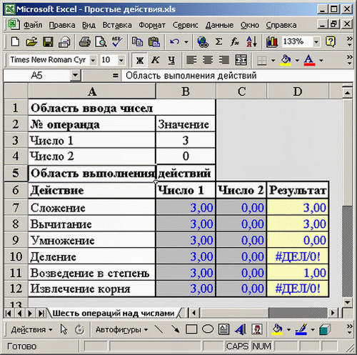 Иллюстрированный самоучитель по Microsoft Excel 2002 › Простейшие действия над числами › Тестирование созданной таблицы