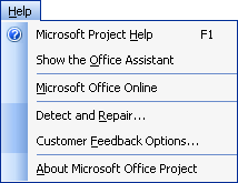 Иллюстрированный самоучитель по Microsoft Project 2003 › Главное меню › Меню Help