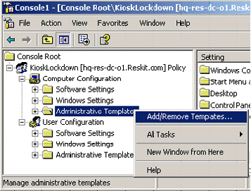 Иллюстрированный самоучитель по автоматической установке Windows XP › Управление Windows XP в среде Windows 2000 Server › Управление клиентскими компьютерами с использованием файлов административных шаблонов Windows XP