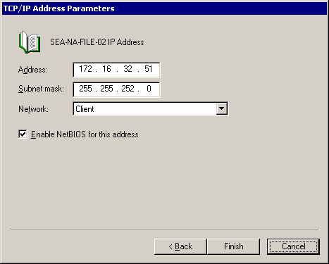 Иллюстрированный самоучитель по администрированию Windows 2000/2003 › Обеспечение надежного доступа к общим файлам и принтерам с помощью службы кластеров Windows 2000 › Приложение Б. Создание виртуального сервера.