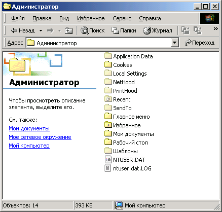 Иллюстрированный самоучитель по Microsoft Windows 2000 › Типовые задачи администрирования › Структура профиля пользователя. Папки профиля пользователя.