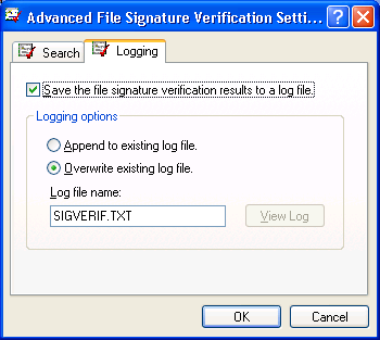 Иллюстрированный самоучитель по Microsoft Windows 2003 › Восстановление системы › Верификация цифровой подписи файлов (File Signature Verification)