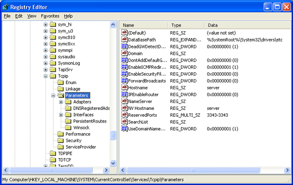 Иллюстрированный самоучитель по Microsoft Windows 2003 › Работа с системным реестром › Пример 6. Редактирование реестра с целью защиты DNS-серверов от DoS-атак.