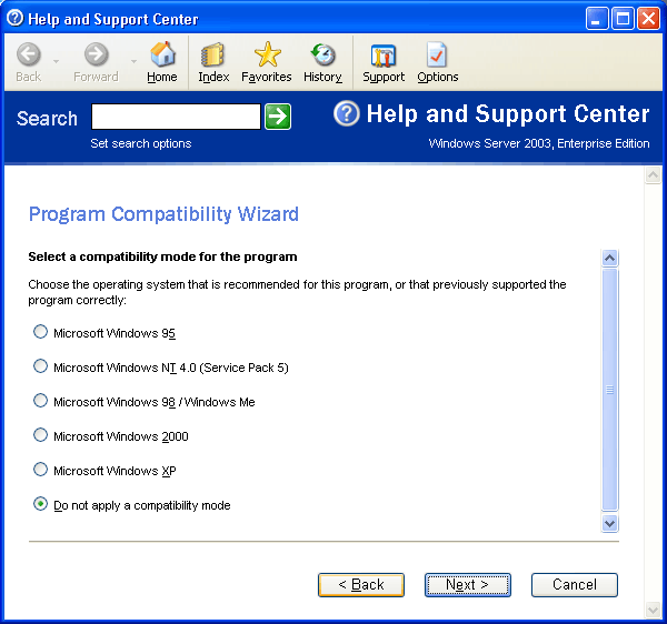Иллюстрированный самоучитель по Microsoft Windows 2003 › Конфигурирование системы и встроенные приложения › Мастер совместимости программ