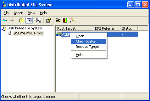 Иллюстрированный самоучитель по Microsoft Windows 2003 › Работа с дисковыми ресурсами › Управление DFS. Создание корня DFS.
