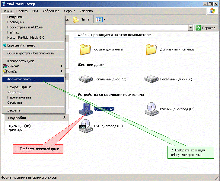 Иллюстрированный самоучитель по Microsoft Windows XP › Работа с дисками › Форматирование дискет