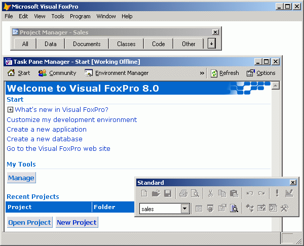 Иллюстрированный самоучитель по Visual FoxPro 8 › Начало работы с Visual FoxPro › Знакомство со стандартной панелью инструментов Visual FoxPro