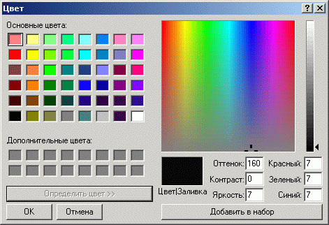 Иллюстрированный самоучитель по Visual FoxPro 8 › Cоздание отчета с помощью конструктора отчетов › Панель инструментов Color Palette