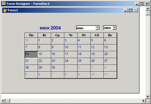 Иллюстрированный самоучитель по Visual FoxPro 8 › Библиотеки классов и ActiveX-компоненты › Использование в форме календаря