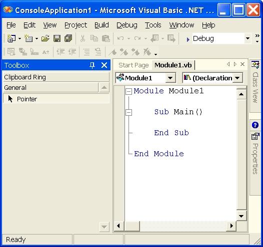 Иллюстрированный самоучитель по Visual Basic .NET › Среда программирования VB.NET: Visual Studio .NET › Создание нового решения