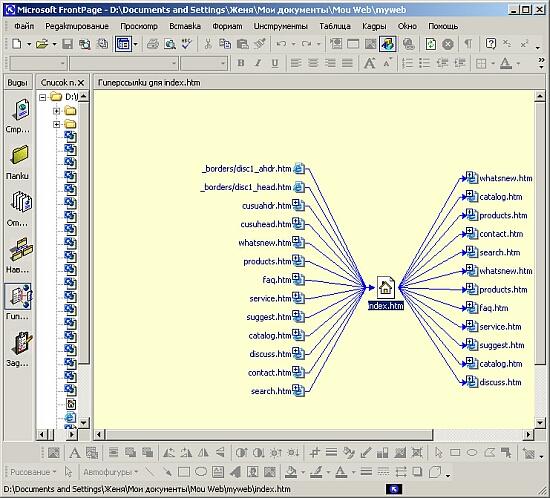 Иллюстрированный самоучитель по Microsoft FrontPage 2002 › Создание текстовых и графических гиперссылок › Режим просмотра гиперссылок Web-узла