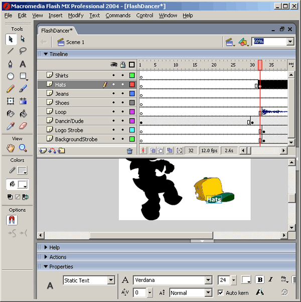 Иллюстрированный самоучитель по Web-разработке на Macromedia Studio MX › Создание анимации для Web-узла JCT › Создание танцора во Flash MX
