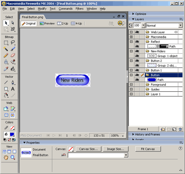 Иллюстрированный самоучитель по Web-разработке на Macromedia Studio MX › Создание элементов навигации › Создание кнопки Aqua Interface