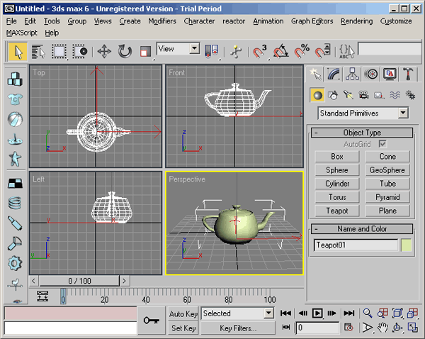 Иллюстрированный самоучитель по 3D Studio Max 6 › Работа с окнами проекций › Уменьшение окна проекции
