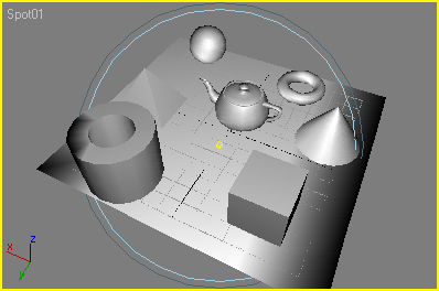 Иллюстрированный самоучитель по 3D Studio Max 6 › Освещение › Установка точки обзора от источника освещения
