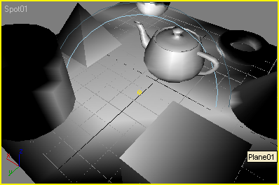 Иллюстрированный самоучитель по 3D Studio Max 6 › Освещение › Перемещение источника относительно плоскости